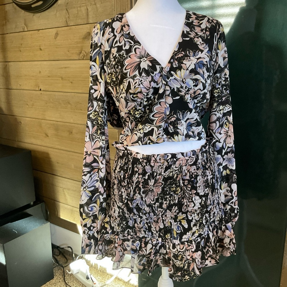 Fashion Nova Black Floral Set